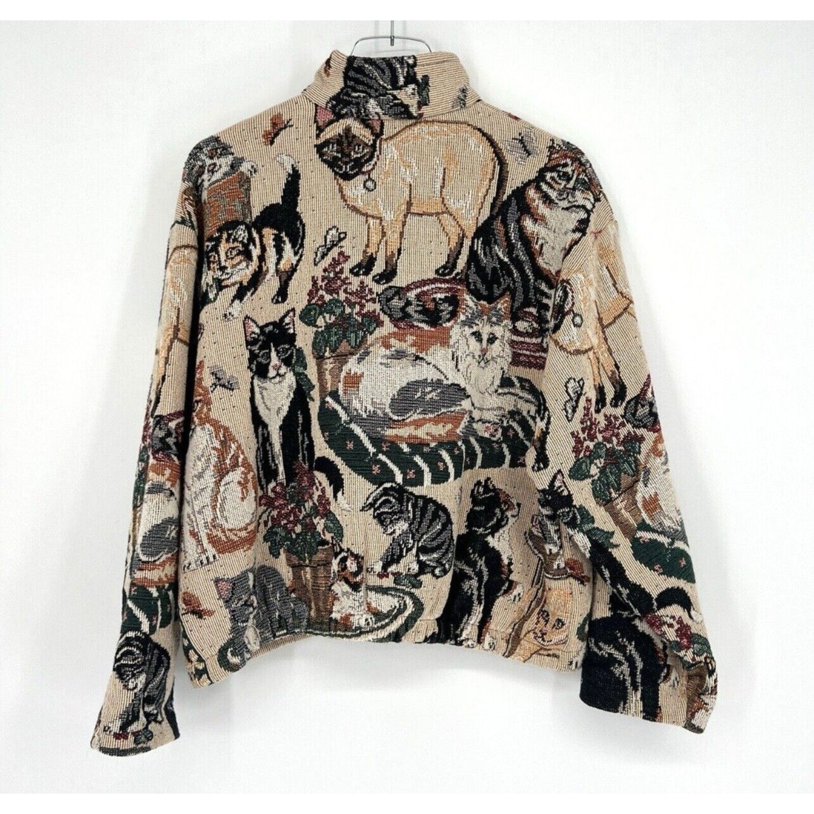 Vintage VTG Cat Kitten Tapestry Zipper Bomber Jacket Tan OSFA Size ONE SIZE - 2 Thumbnail