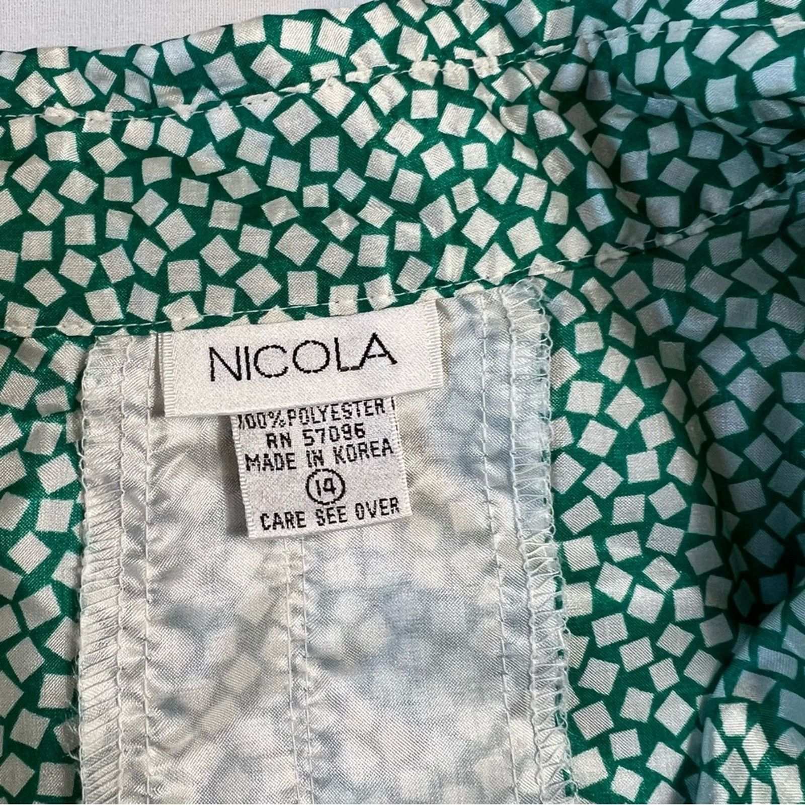 Other Nicola 80s Womens L 14 Green Button Up Long-Sleeve Vintage Size L / US 10 / IT 46 - 7 Thumbnail
