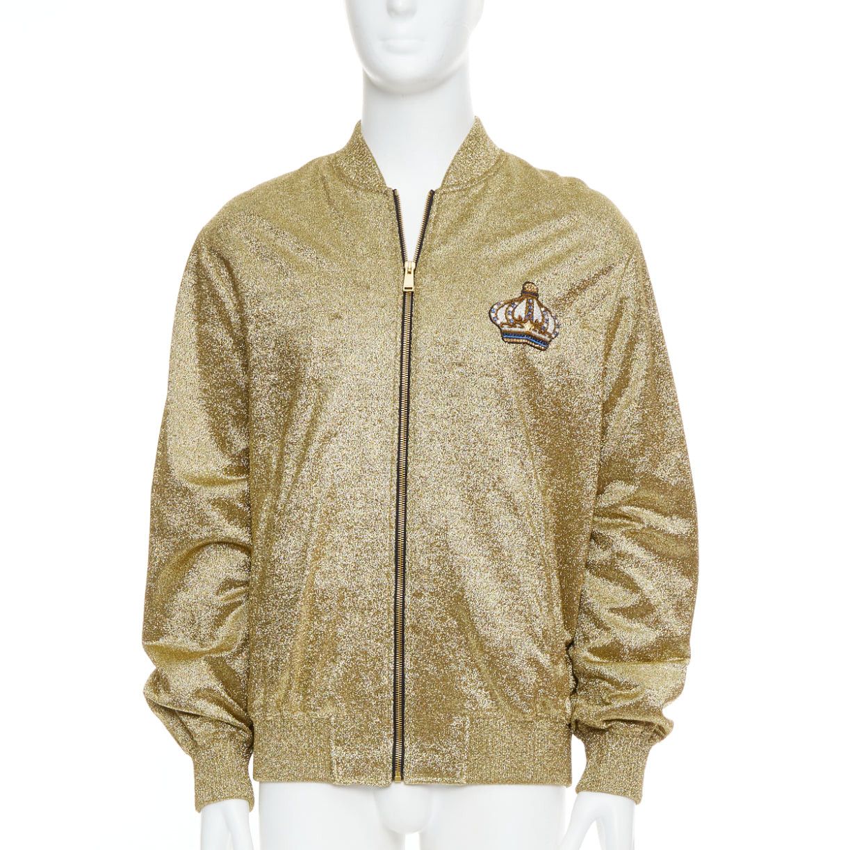 Versace VERSACE gold medusa blue crystal crown metallic lurex bomber jacket Size US L / EU 52-54 / 3 - 1 Thumbnail