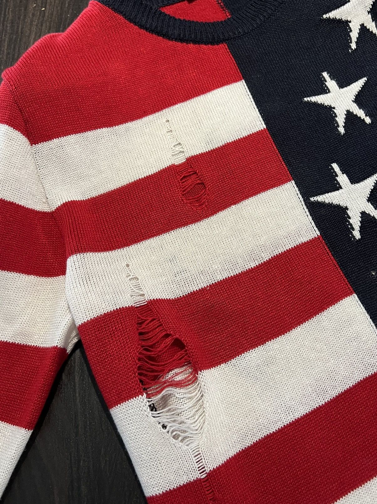 Balmain Balmain Distressed American Flag Wool Sweater Size US S / EU 44-46 / 1 - 5 Thumbnail
