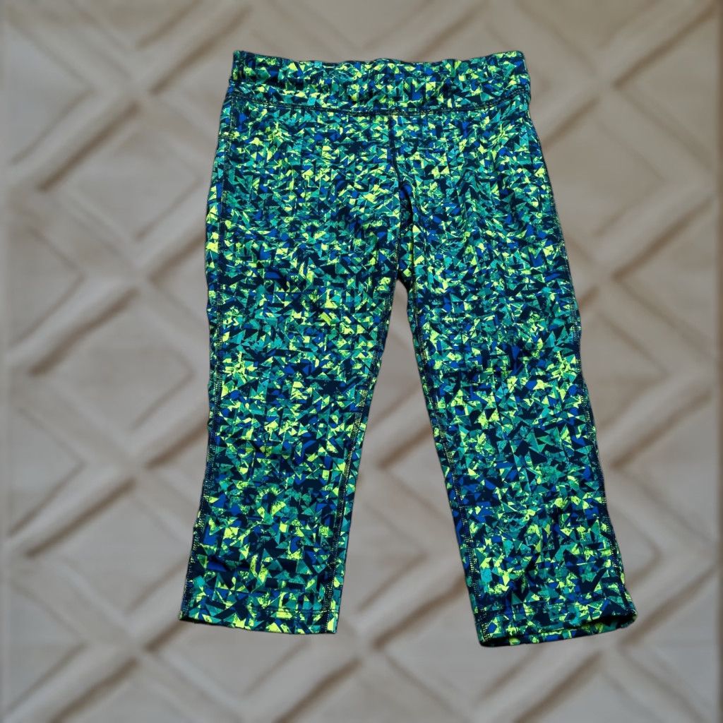 Vintage Xersion Legging Yoga Pants Womens M Medium Fitted Green Blue Stretch Active 30x20 Geometric Pattern Legging Size 32" / US 10 / IT 46 - 1 Thumbnail