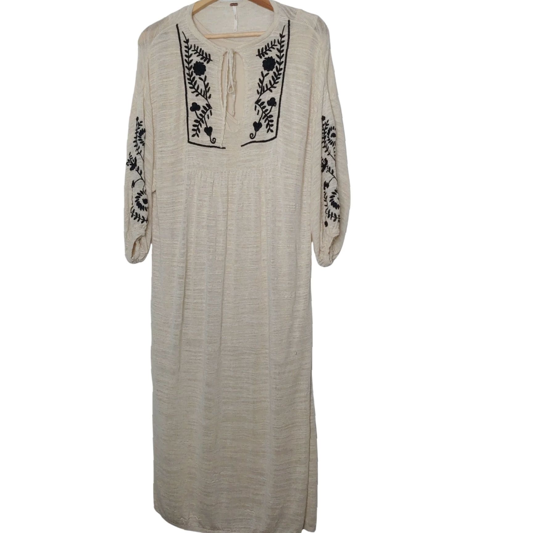 Free People VINTAGE Free People Dress Small Bohemian Hippie Long Rayon Knit Burnout Embroidered Fall Spring Women's Size S / US 4 / IT 40 - 3 Thumbnail