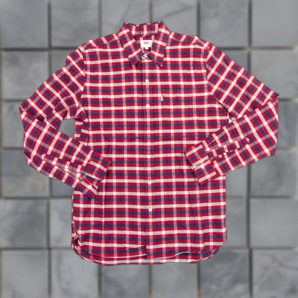Levi's Levi's Men's Medium Red Plaid Long Sleeve Button-Up Oxford Shirt Outdoor Casual Size US M / EU 48-50 / 2 - 1 Thumbnail