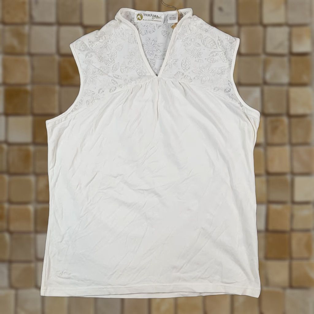 Vintage VINTAGE Tehama Women's Tank Top Sleeveless Polo Shirt 90s Y2K Preppy White Lace Cotton Blend Size M / US 6-8 / IT 42-44 - 1 Thumbnail