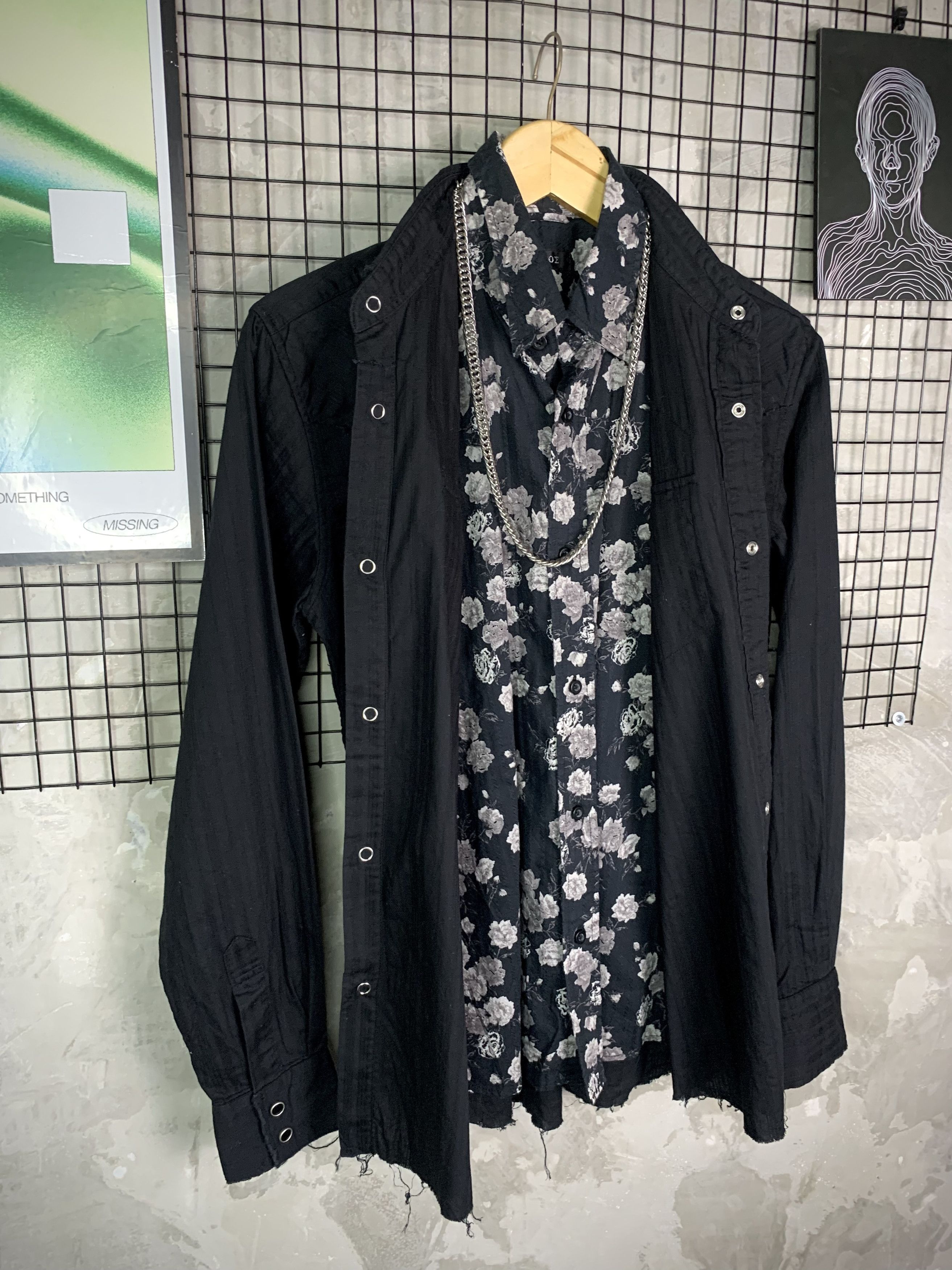 Japanese Brand Omkoe Layered 2Piece Shirt Floral Distressed Raw Hem Grunge Size US M / EU 48-50 / 2 - 5 Thumbnail