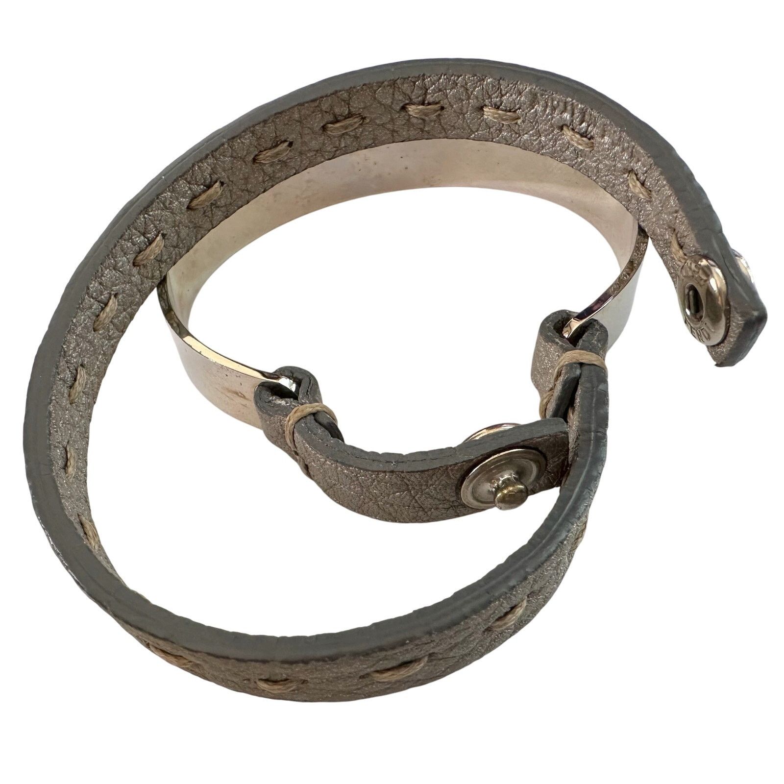 Fendi Fendi Selleria Metallic Cuff w Leather Double Wrap Bracelet Size ONE SIZE - 11 Thumbnail