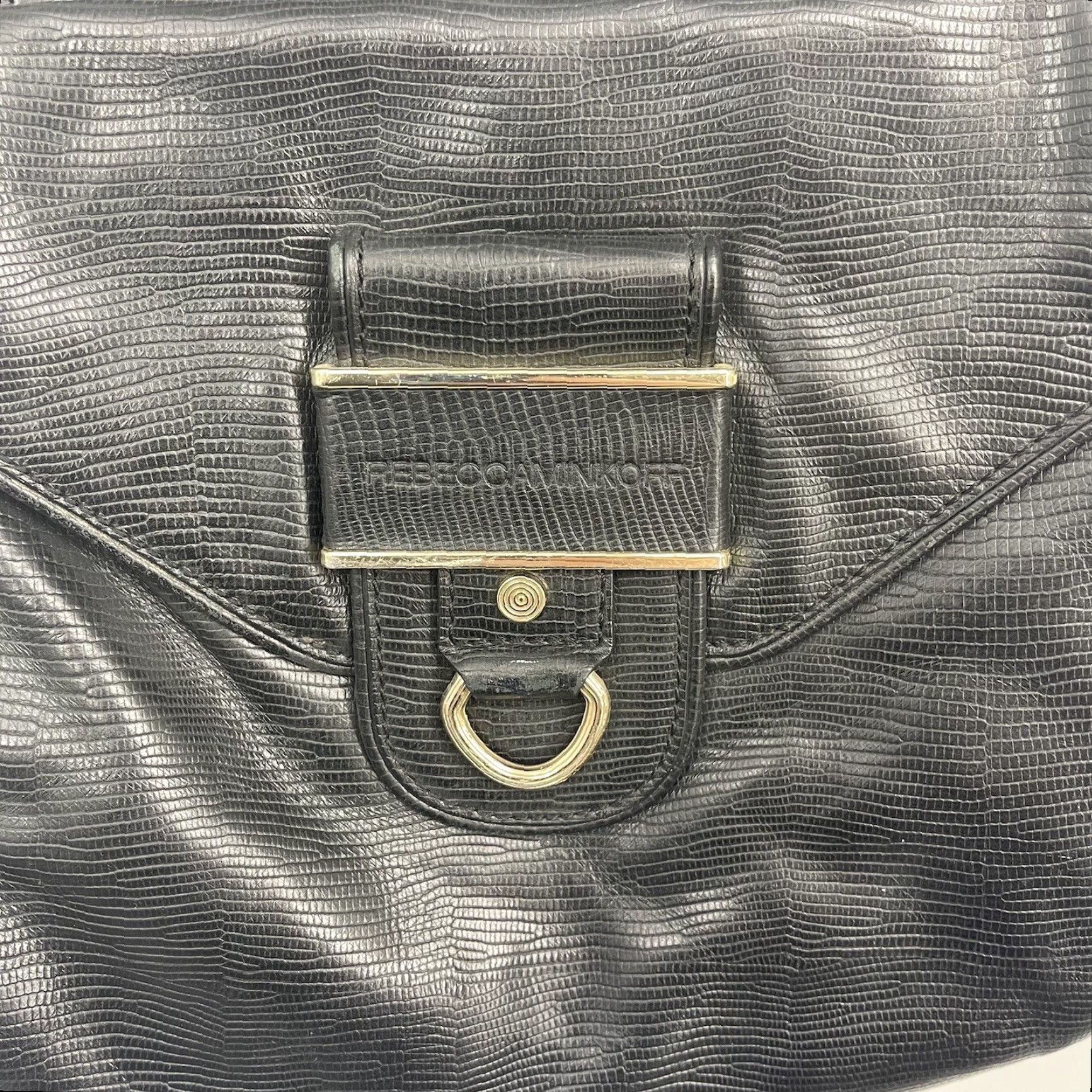 Rebecca Minkoff Rebecca Minkoff Purse Womens Leather Large Tote Handbag Black Quiet Luxury y2k Reptile Embossed Size ONE SIZE - 6 Thumbnail