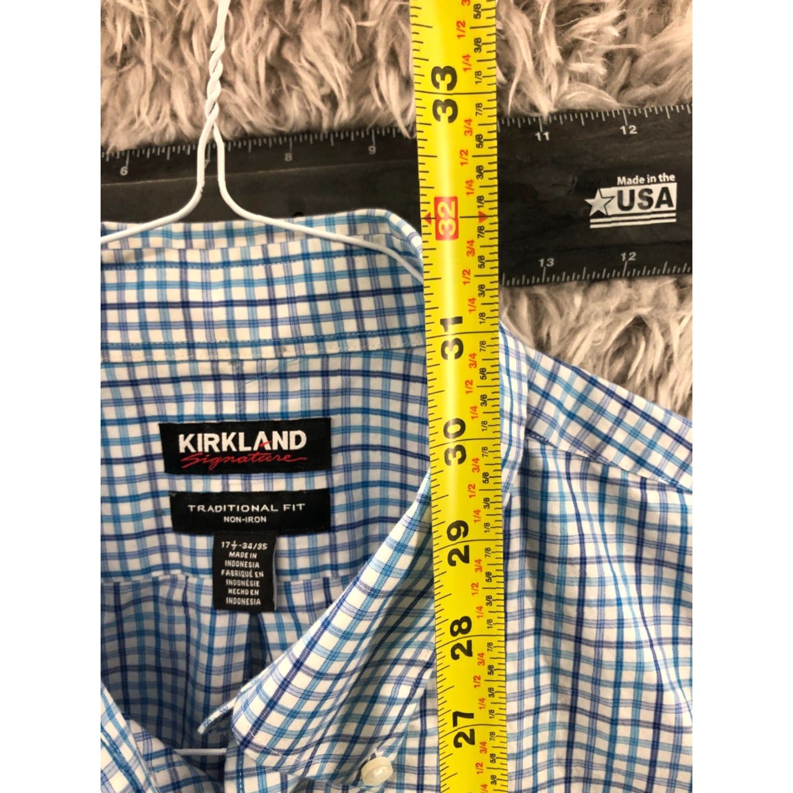 Vintage Kirkland Signature Button-Up Shirt Mens 17.5 Non-Iron Long Sleeve Blue Check (Regular) Size US XXL / EU 58 / 5 - 5 Thumbnail