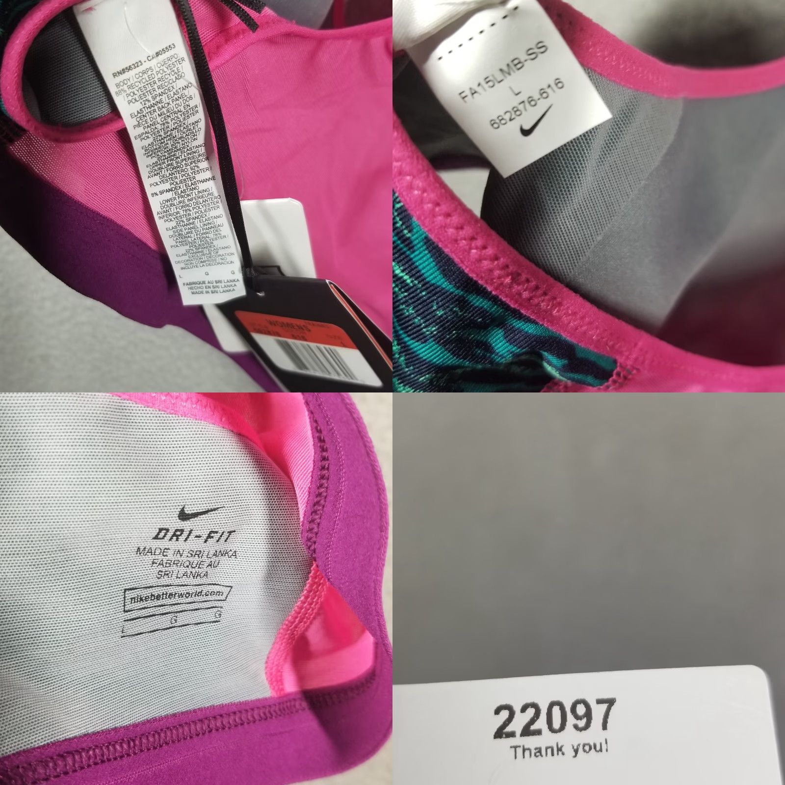Nike Nike PRO Bra Womens Large Teal Pink Venom Printed Sports Bra Size ONE SIZE - 8 Thumbnail