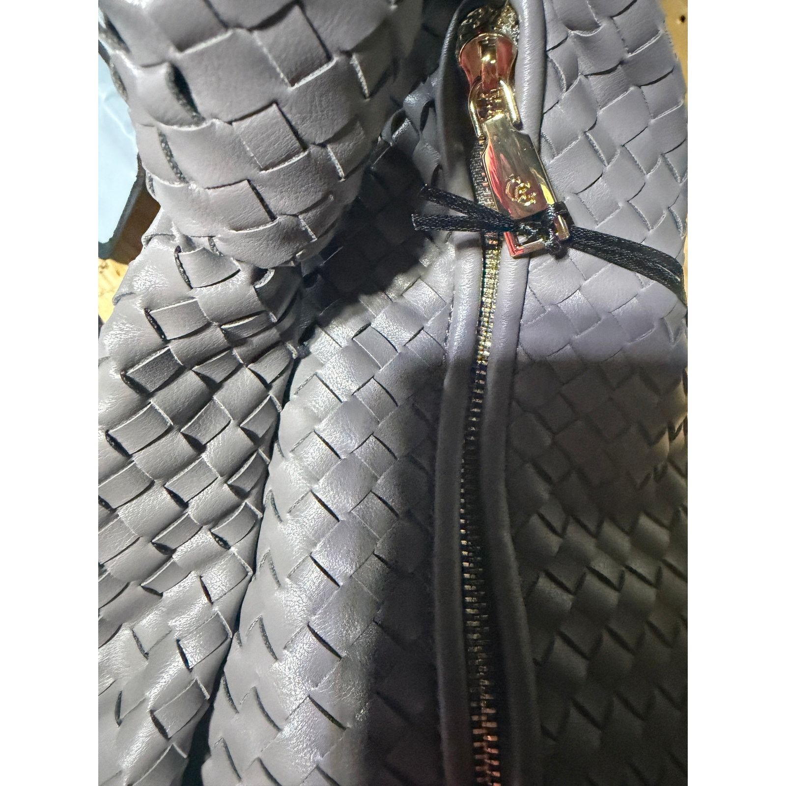 non GLITZY Gray Woven Hobo Bag Large Shoulder Purse Leather NWT Size ONE SIZE - 8 Thumbnail