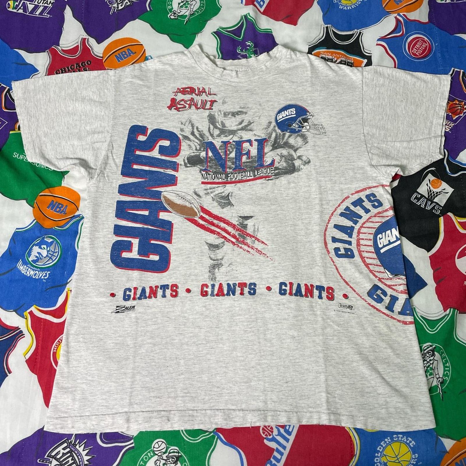 NFL × Salem Sportswear × Vintage Vintage 1991 NFL New York Giants Aerial Assault Football Tee Size US L / EU 52-54 / 3 - 1 Thumbnail