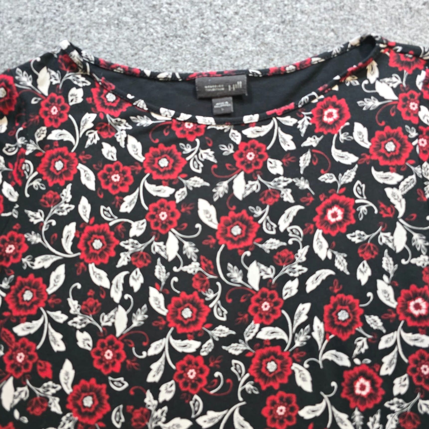 J. Jill J Jill Wearever Top Blouse Womens Small Red Floral Velour Trim Stretchy Causal Career Shirt Size S / US 4 / IT 40 - 2 Thumbnail