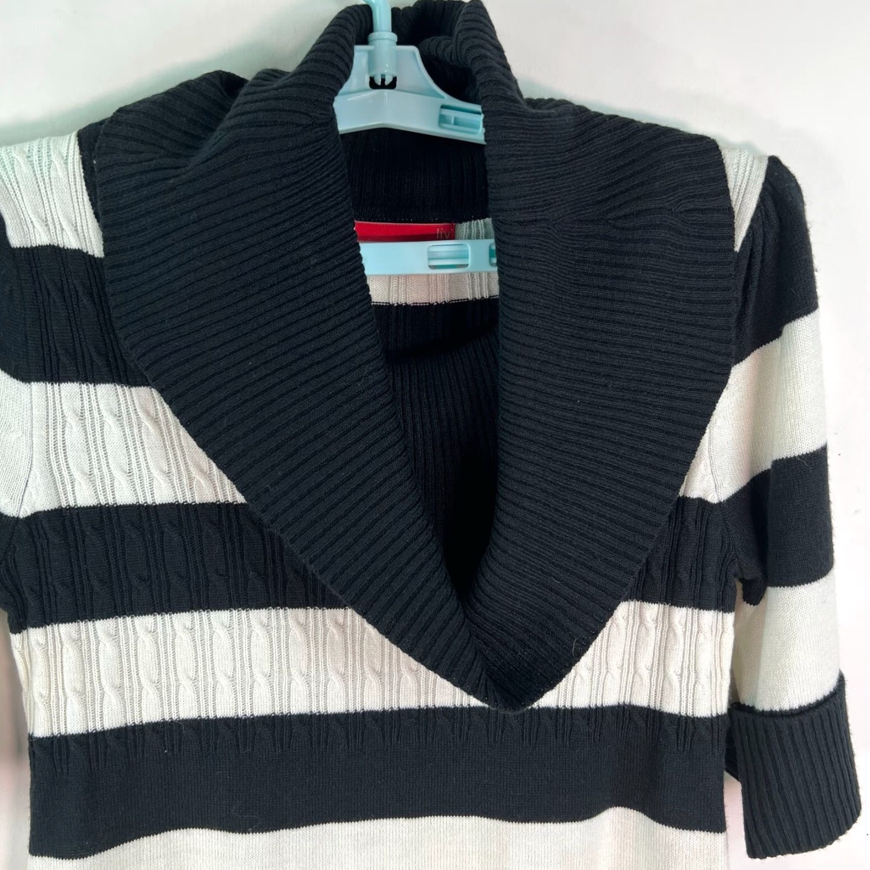 Vintage LIV Womens Long Sleeves Cowl Neck Black White Striped Sweater Dress Size M Size M / US 6-8 / IT 42-44 - 2 Thumbnail