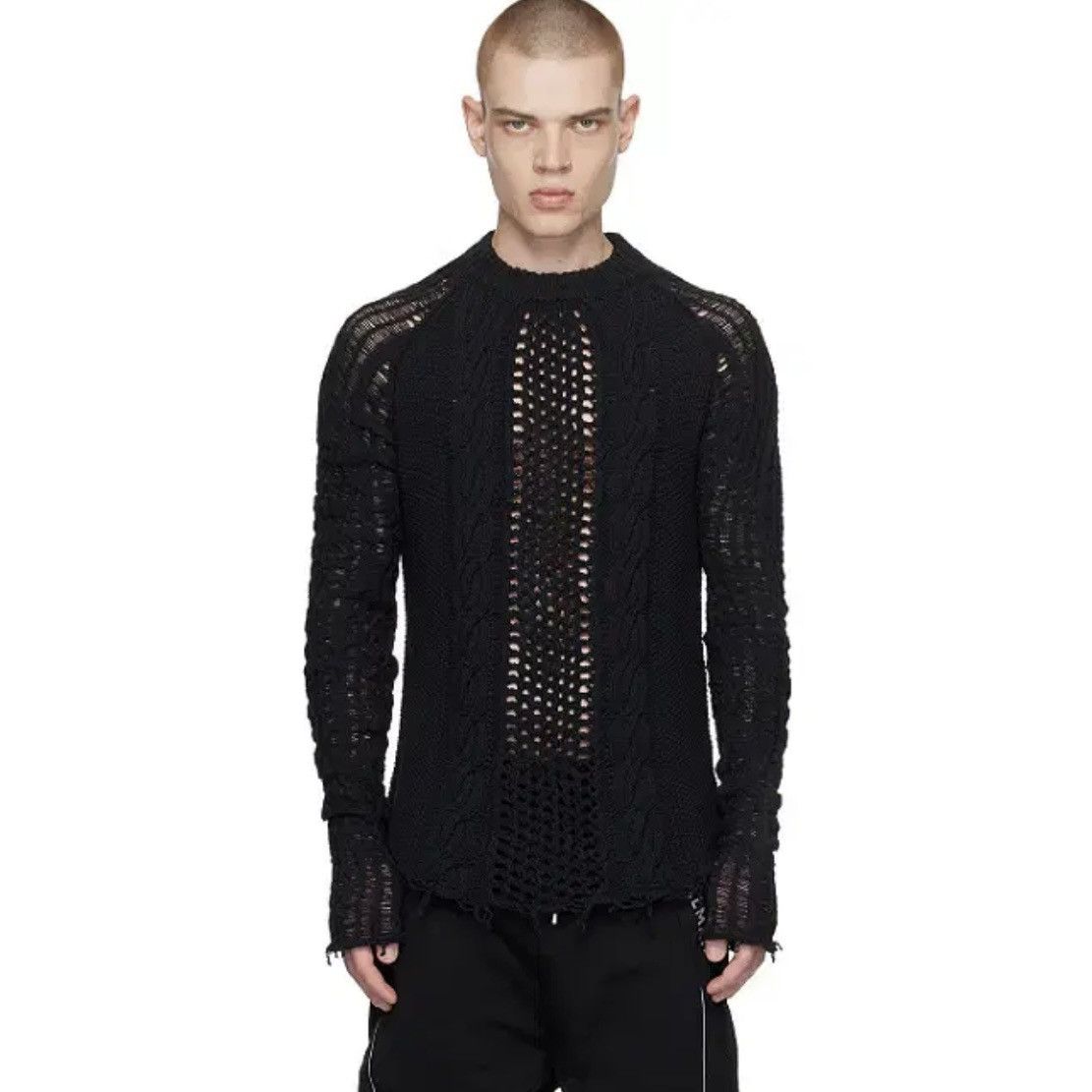 Balmain Balmain Mens Destroyed See-Through Cable Knit Size US M / EU 48-50 / 2 - 1 Thumbnail