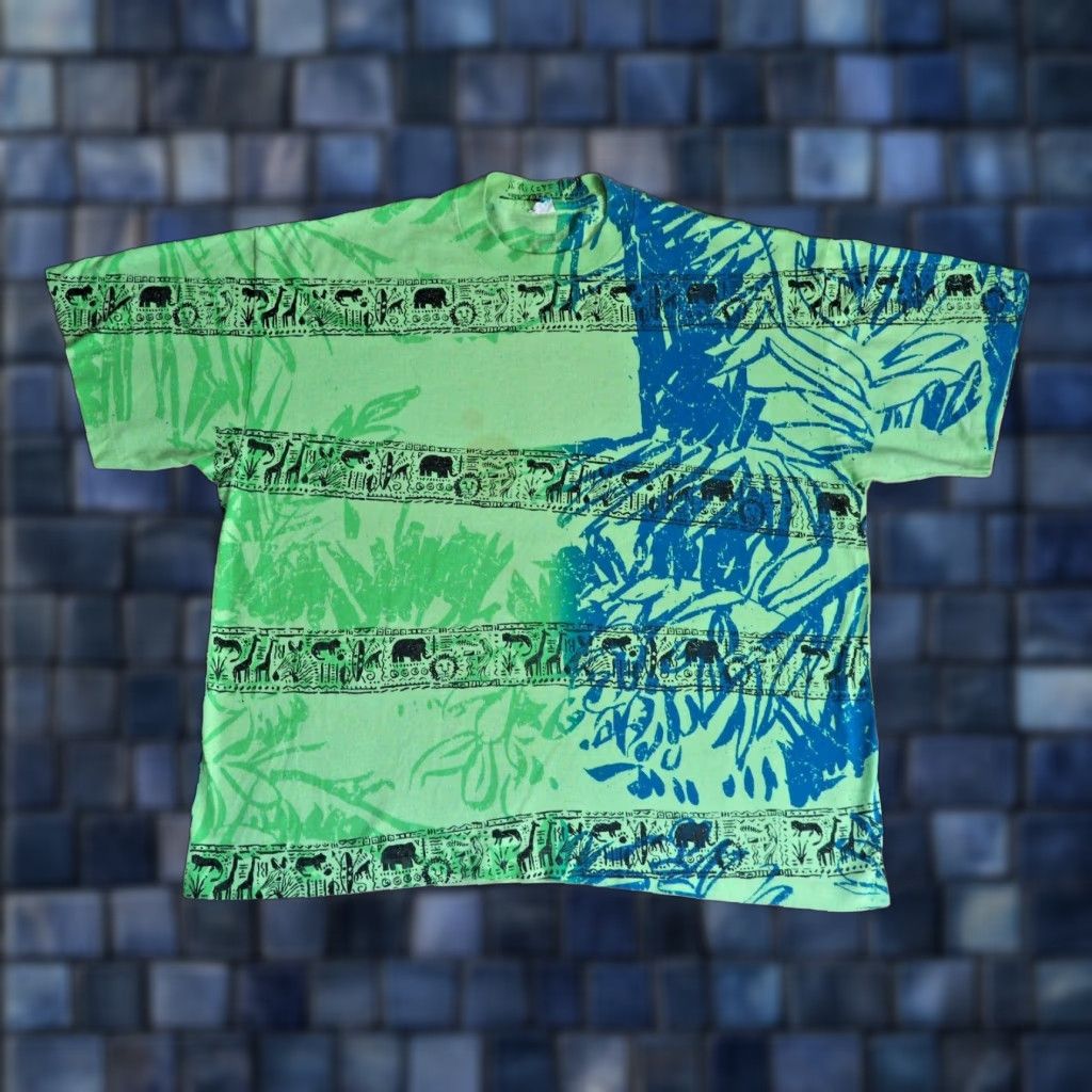 Vintage VTG Sun Surf Tee AOP Neon Green USA Sun Animal Safari 80s 90s T-Shirt XL Men Graphic Cotton Shirt Size US XL / EU 56 / 4 - 1 Thumbnail