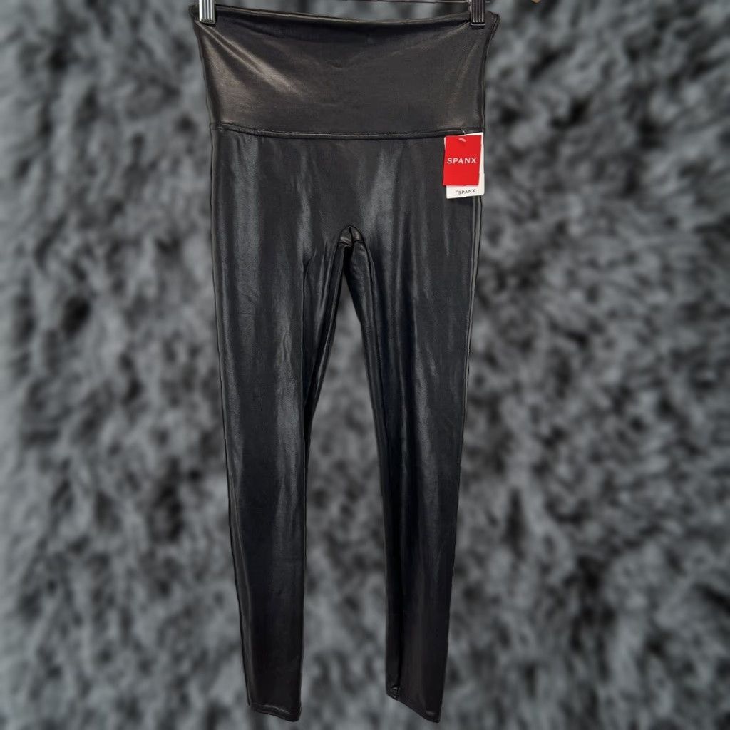 Spanx Spanx Faux Leather Leggings Womens Large Black Stretch Size 36" / US 14 / IT 50 - 1 Thumbnail