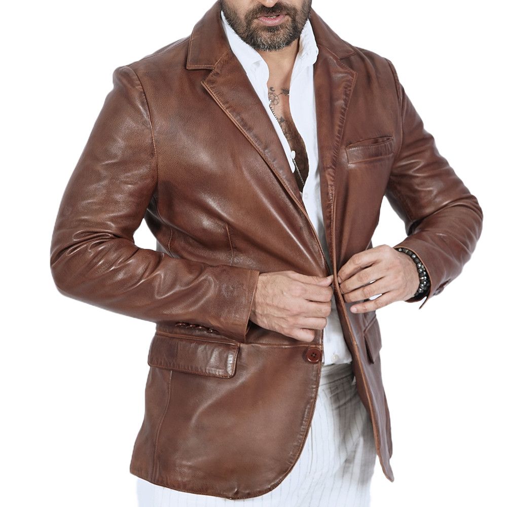 image of Blazer Harper Brown Leather Jacket, Men's (Size Medium)