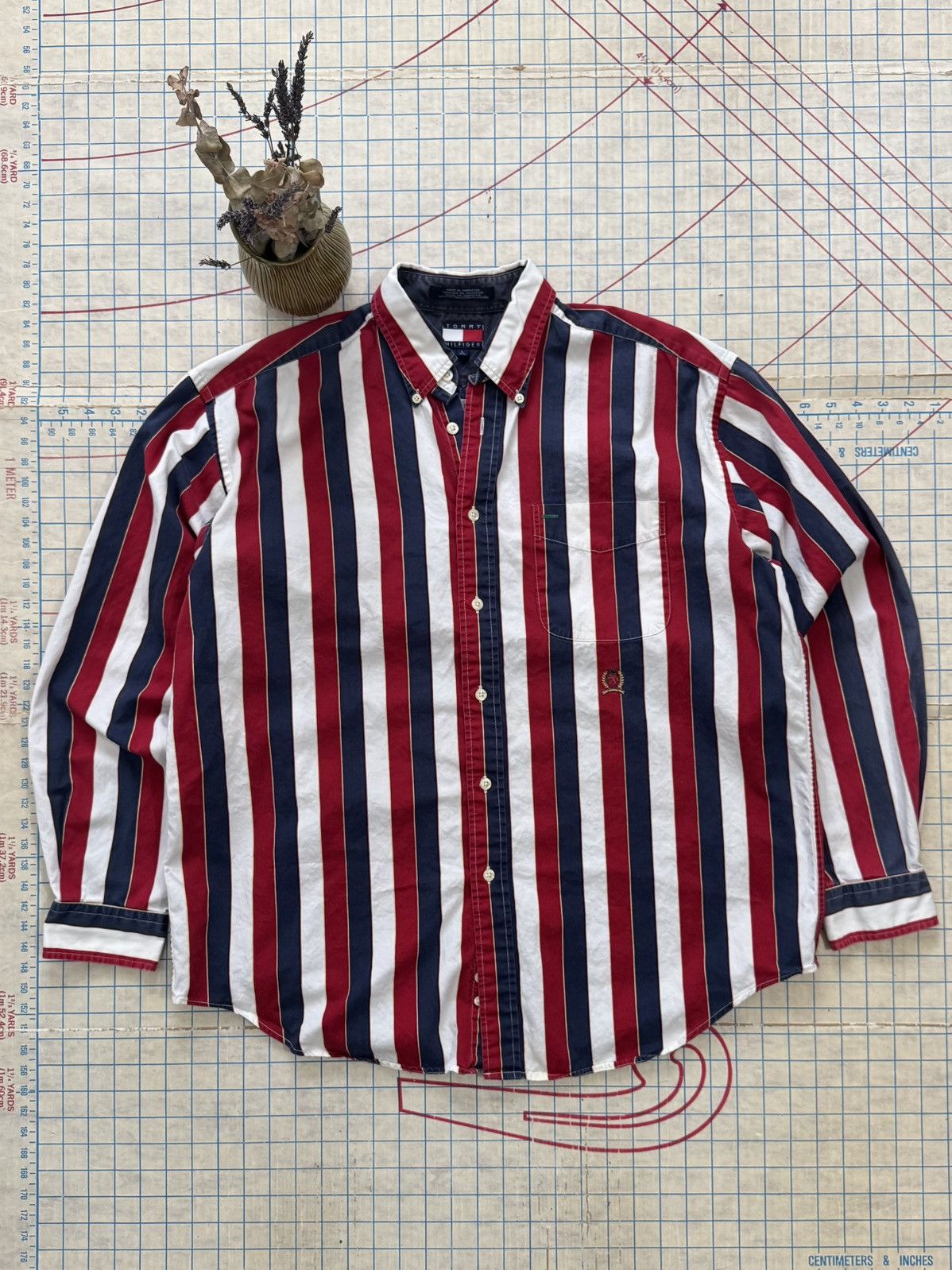 Vintage Tommy Hilfiger Vertical Striped Button Up Shirt Larg