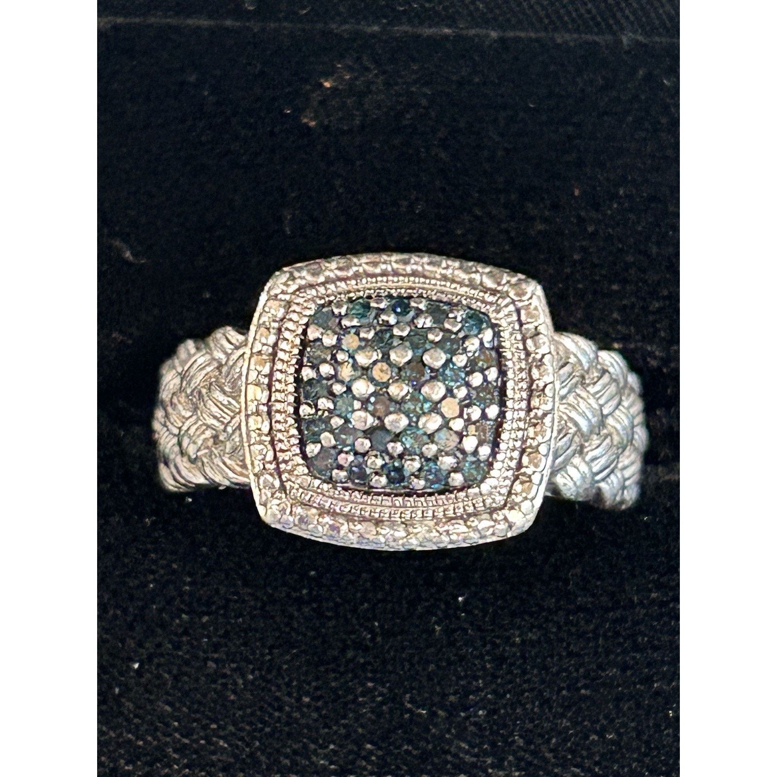 Other Sterling Silver Blue Diamond Cluster Ring Size 7 Designer JS Size ONE SIZE - 7 Thumbnail