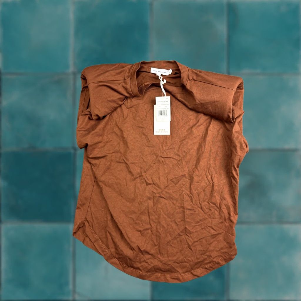 Good American Good American Tank Womens Brown Strong Shoulder Tortoise Shell Knit Jersey Crew Neck Sleeveless Size XS / US 0-2 / IT 36-38 - 1 Thumbnail