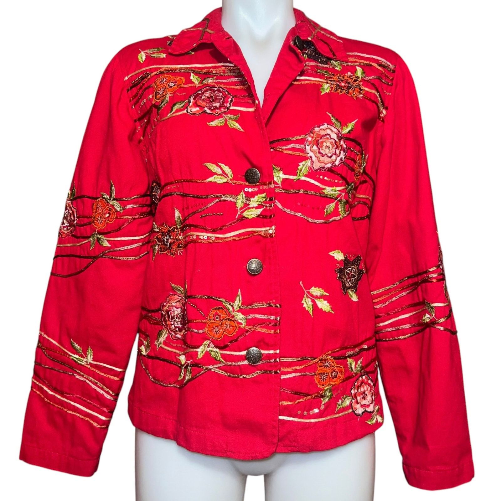 Coldwater Creek Vintage Coldwater Creek Red Embroidered Beaded Jacket XS Size XS / US 0-2 / IT 36-38 - 2 Thumbnail