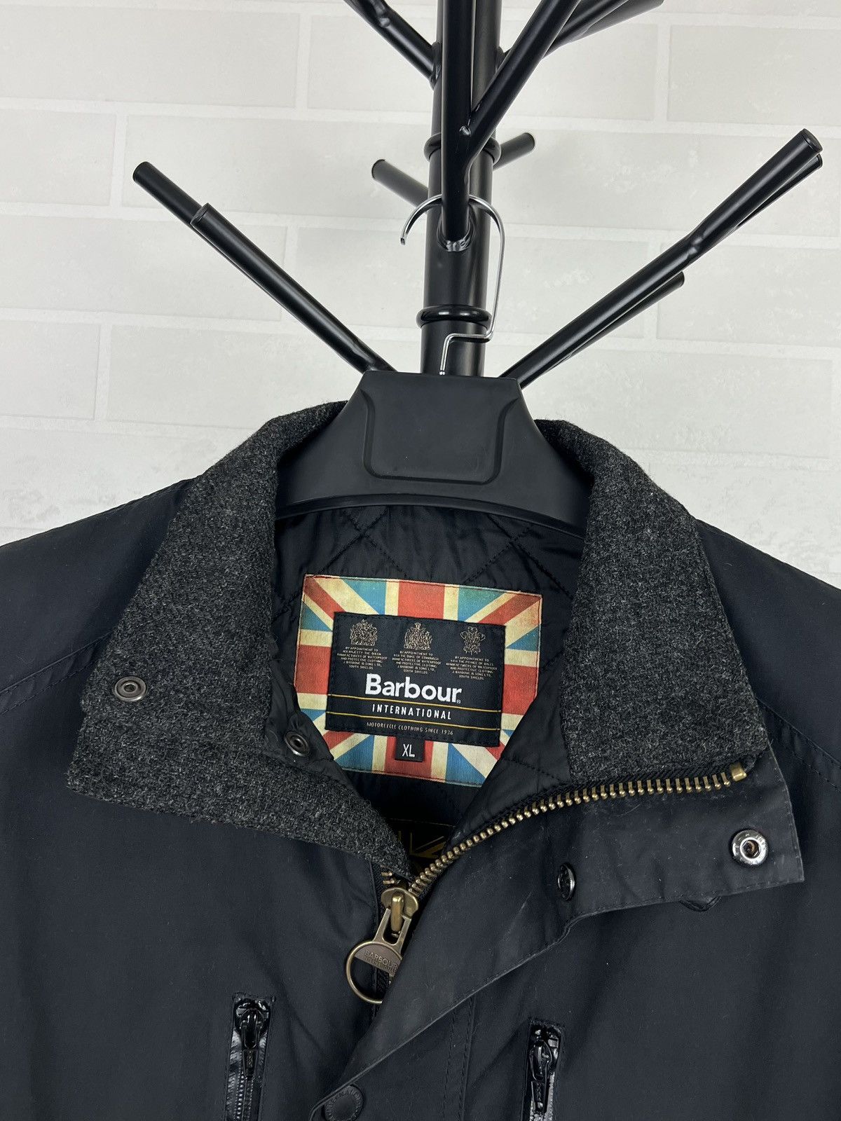 Barbour BARBOUR INTERNATIONAL Wax Jacket STRUTS Hand Logo Black Mens Size US XL / EU 56 / 4 - 4 Thumbnail