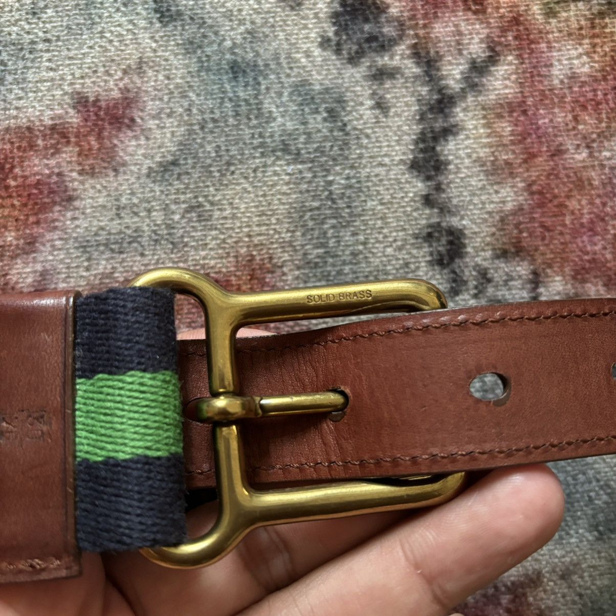 Polo Ralph Lauren Leather trim striped belt Size 30 - 4 Thumbnail