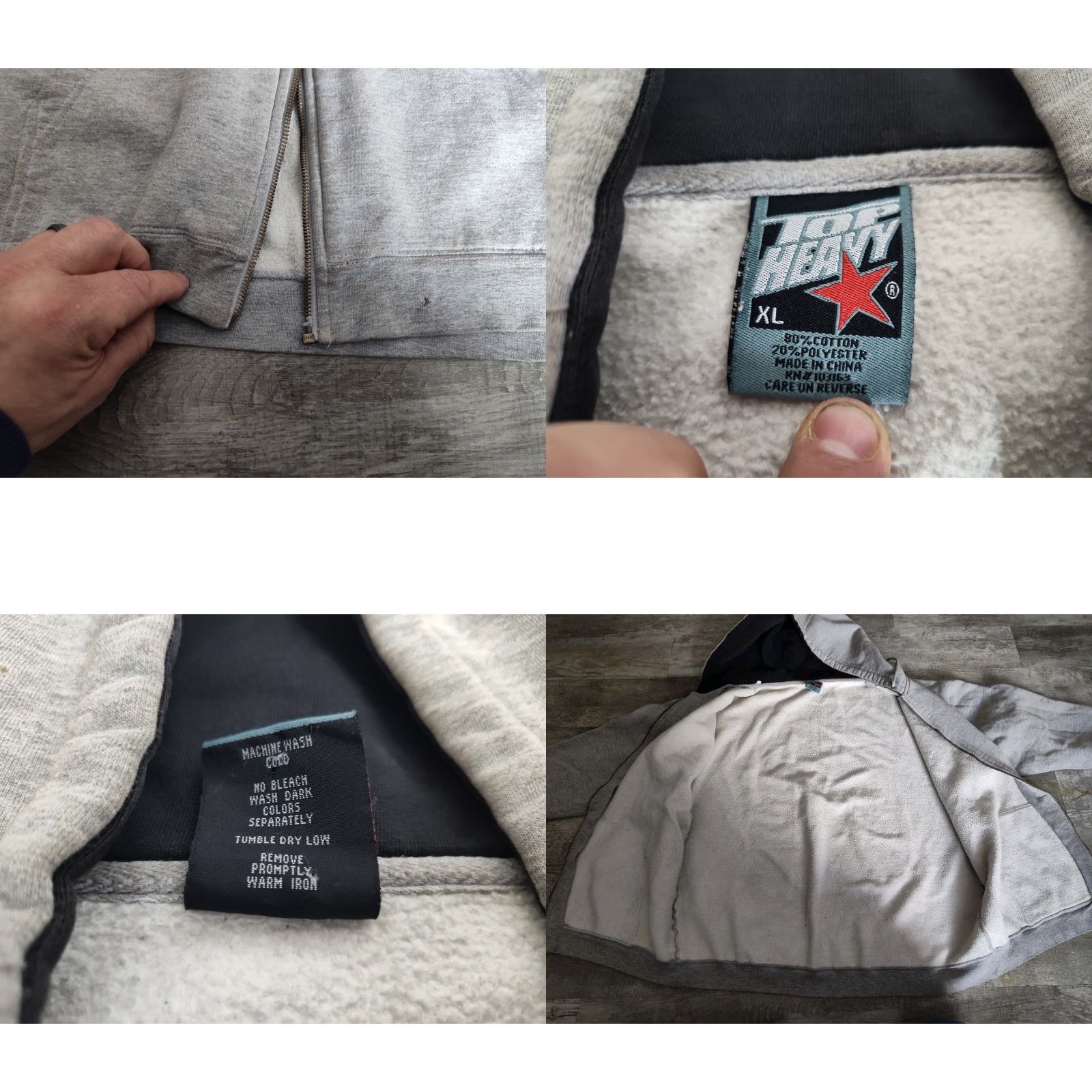Vintage VINTAGE Top Heavy Hoodie Men's XL Gray Full Zip Grunge Biker Graphic Print Shirt? Size US XL / EU 56 / 4 - 8 Thumbnail
