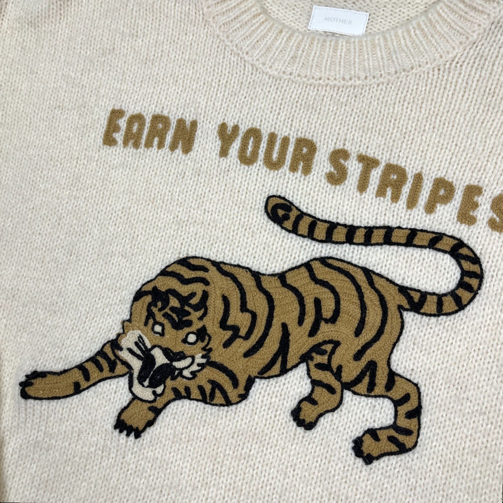 MOTHER VINTAGE Mother Earn Your Stripes Jumper Sweater Womens Small Cream Tiger Alpaca Crewneck Size S / US 4 / IT 40 - 2 Thumbnail