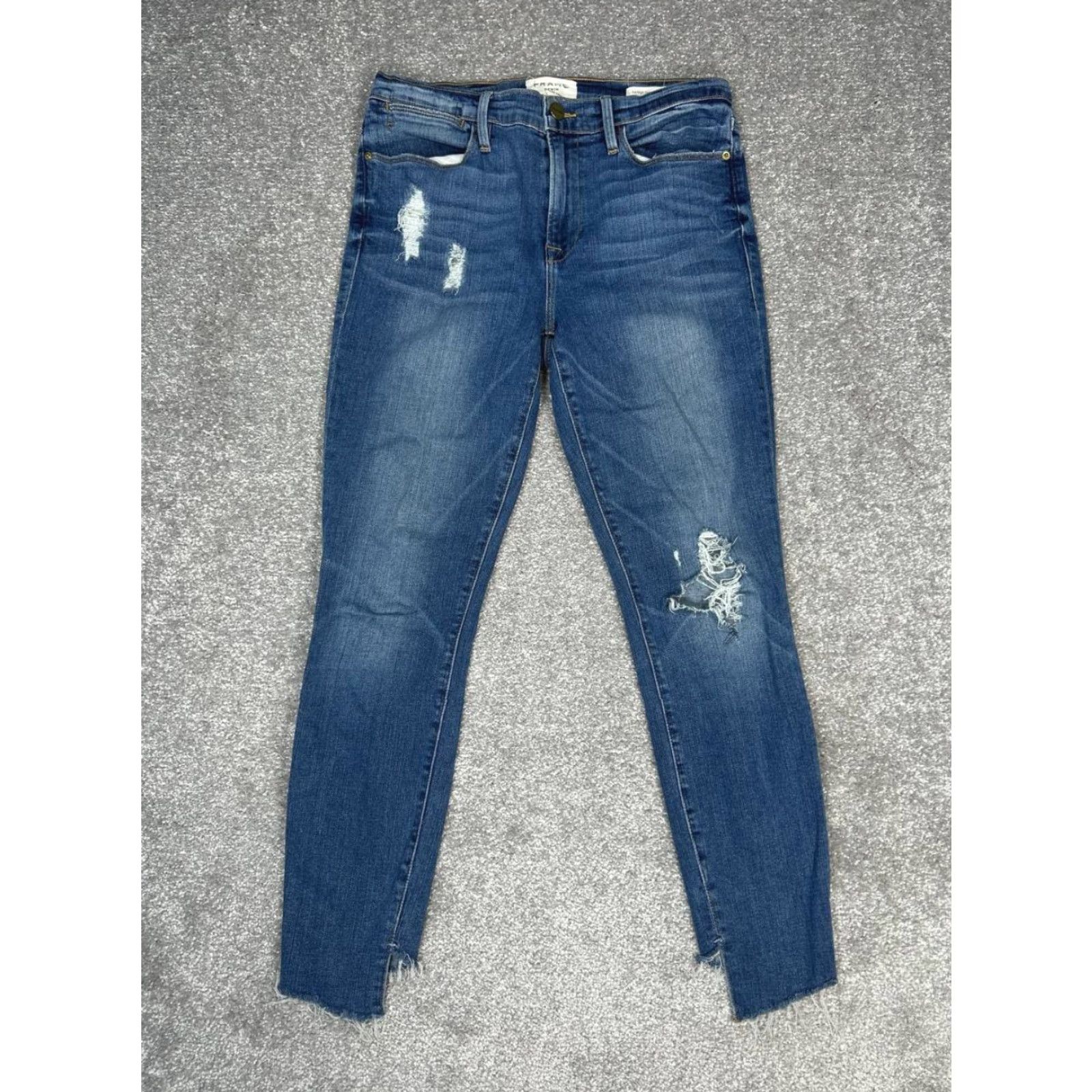 Frame Frame Le High Skinny Cropped Jeans Womens 27 Blue Denim Cotton Distressed 27x26 Size 27" / US 4 / IT 40 - 2 Thumbnail