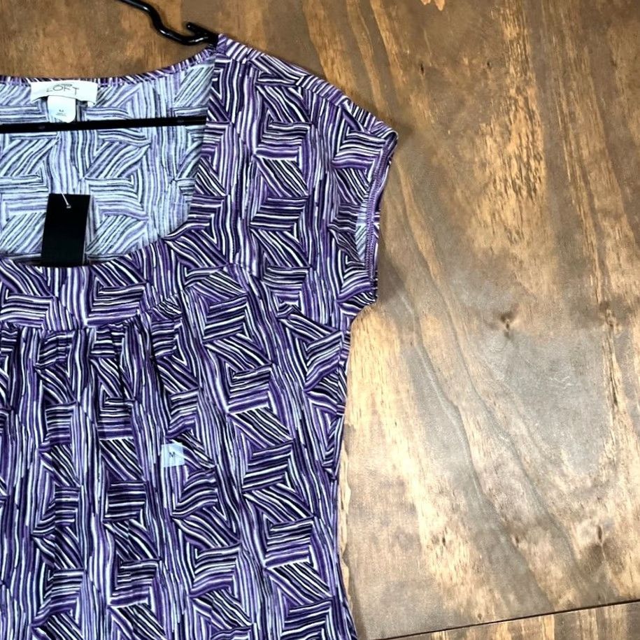 Ann Taylor Ann Taylor LOFT Blouse Purple Short Sleeve Round Neck Medium Womens Shirt Size M / US 6-8 / IT 42-44 - 5 Thumbnail