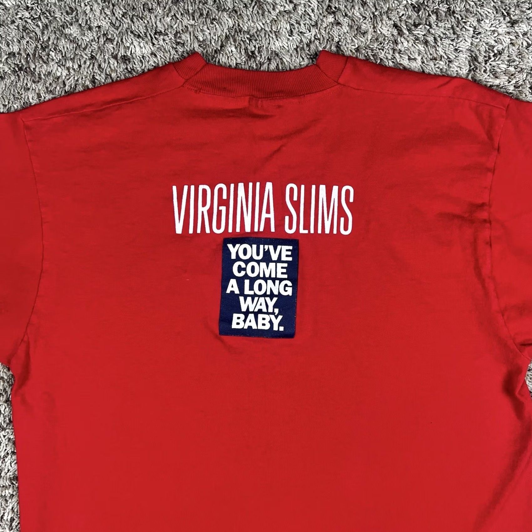 Fruit Of The Loom VINTAGE Virginia Slims Cigarettes Graphic T-Shirt Medium Single Stitch Shirt Unisex Adults M Red 90s Cigarettes Graphic Print Size US M / EU 48-50 / 2 - 6 Thumbnail