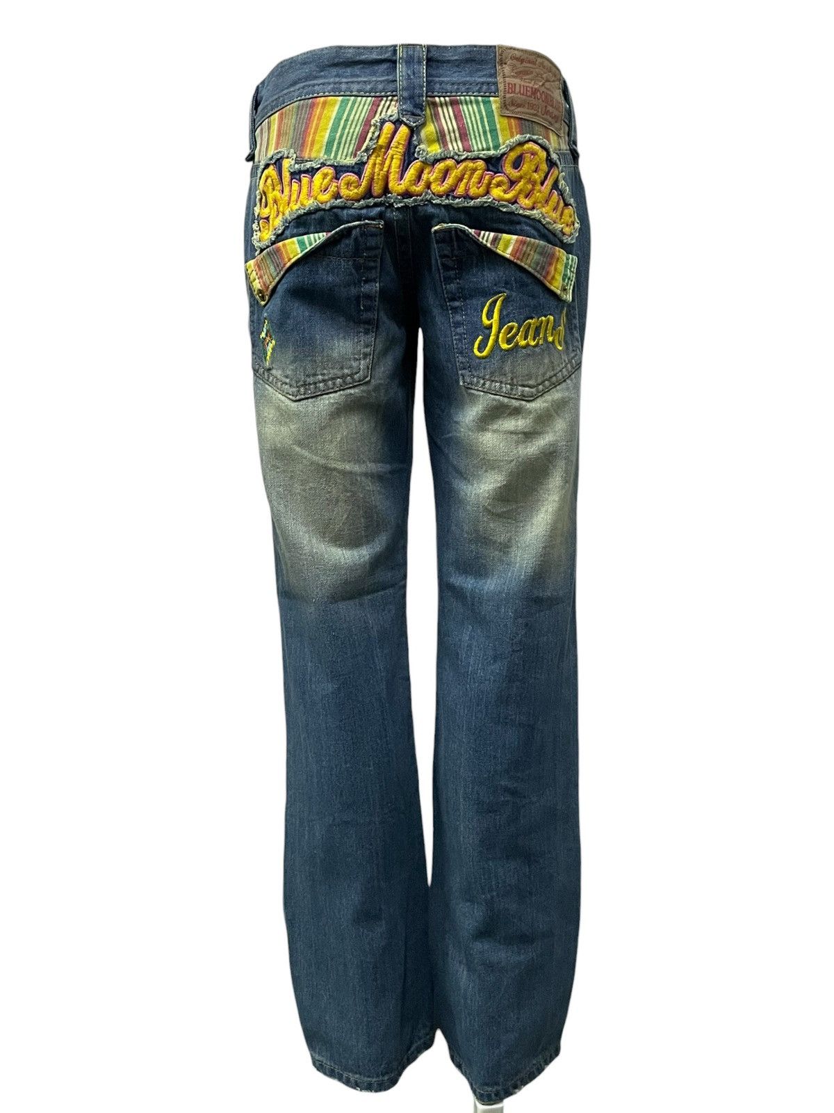 Japan Blue Vintage Blue Moon Blue Embroidery Tartan Plaid Junya Style Size 29" - 3 Thumbnail