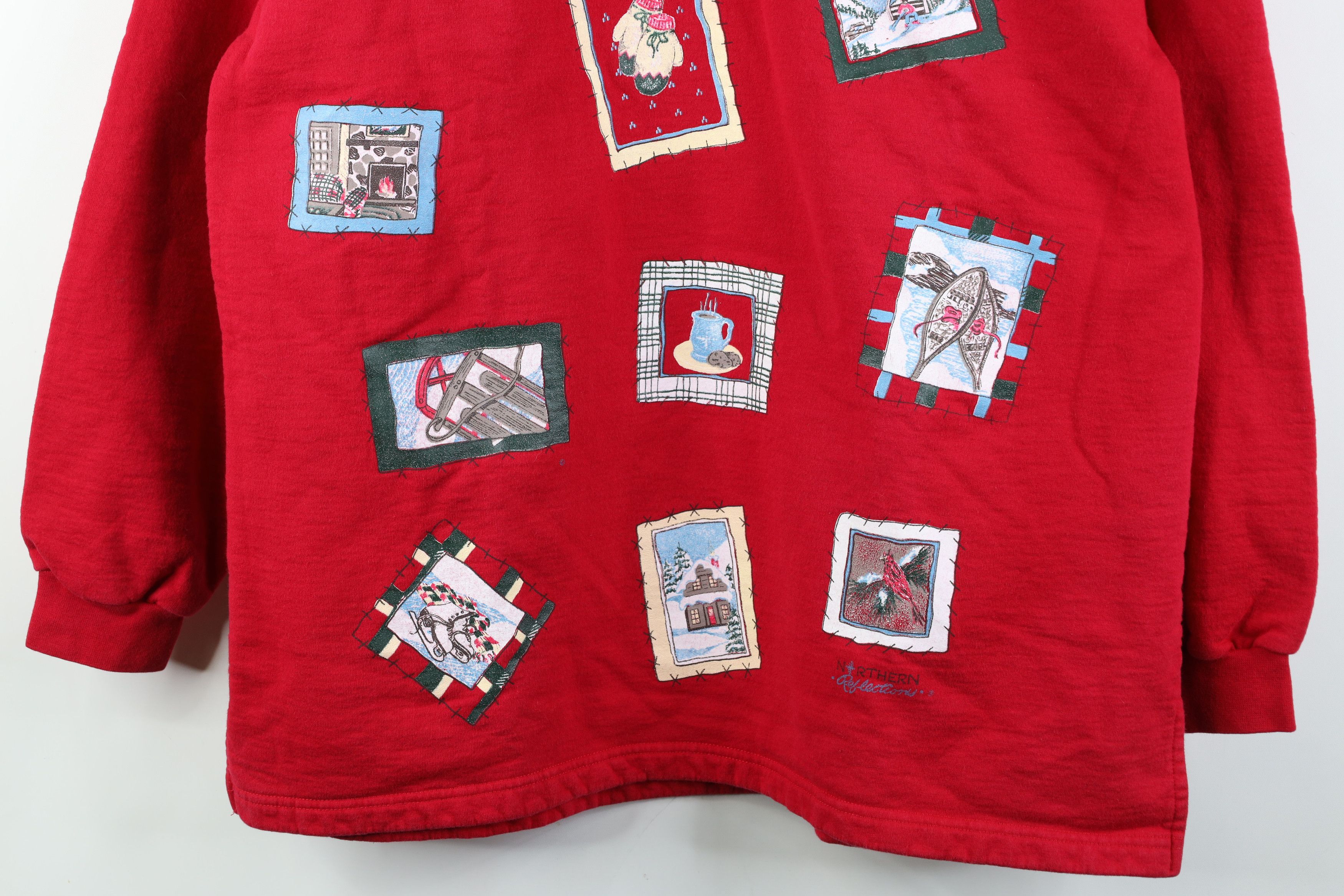 Vintage Vintage 90s Oversized Winter Stamp Turtleneck Sweatshirt Red Size M / US 6-8 / IT 42-44 - 3 Thumbnail