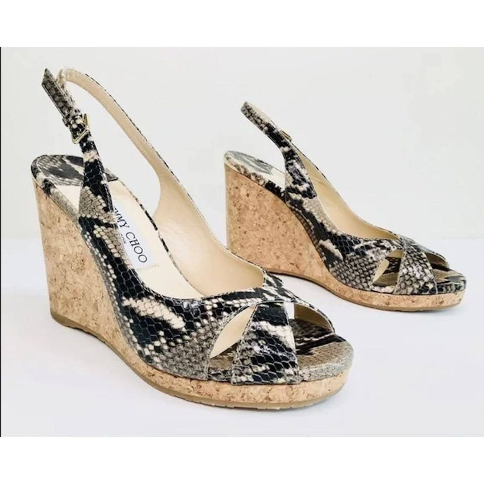 Jimmy Choo Jimmy Choo Amely Snake Print Slingback Wedge Sandals Nw 40.5 Size US 10.5 / IT 40.5 - 6 Thumbnail
