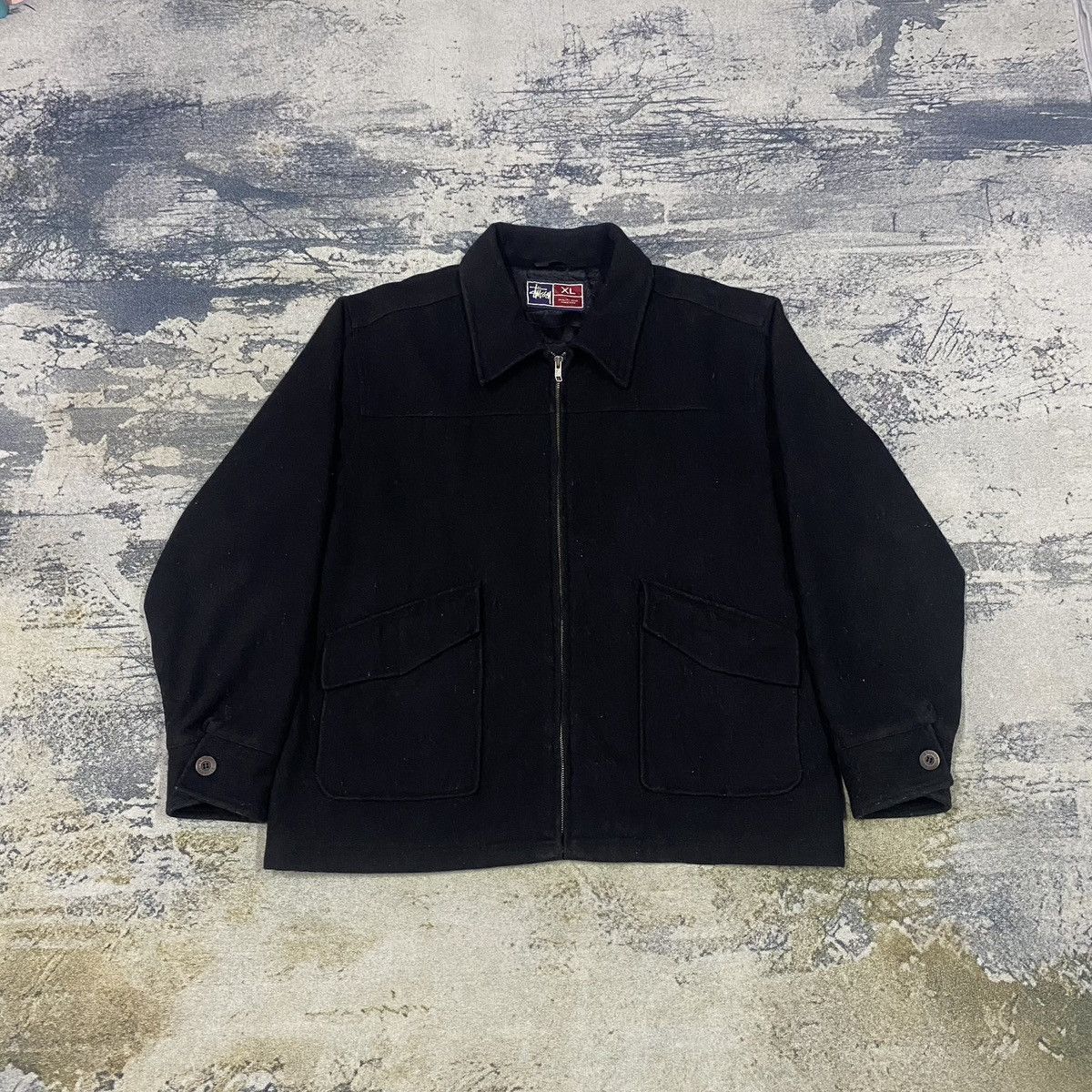 ジャケット・アウター OLD STUSSY wool jacket black Vintage Stussy Wool Zipper Jacket