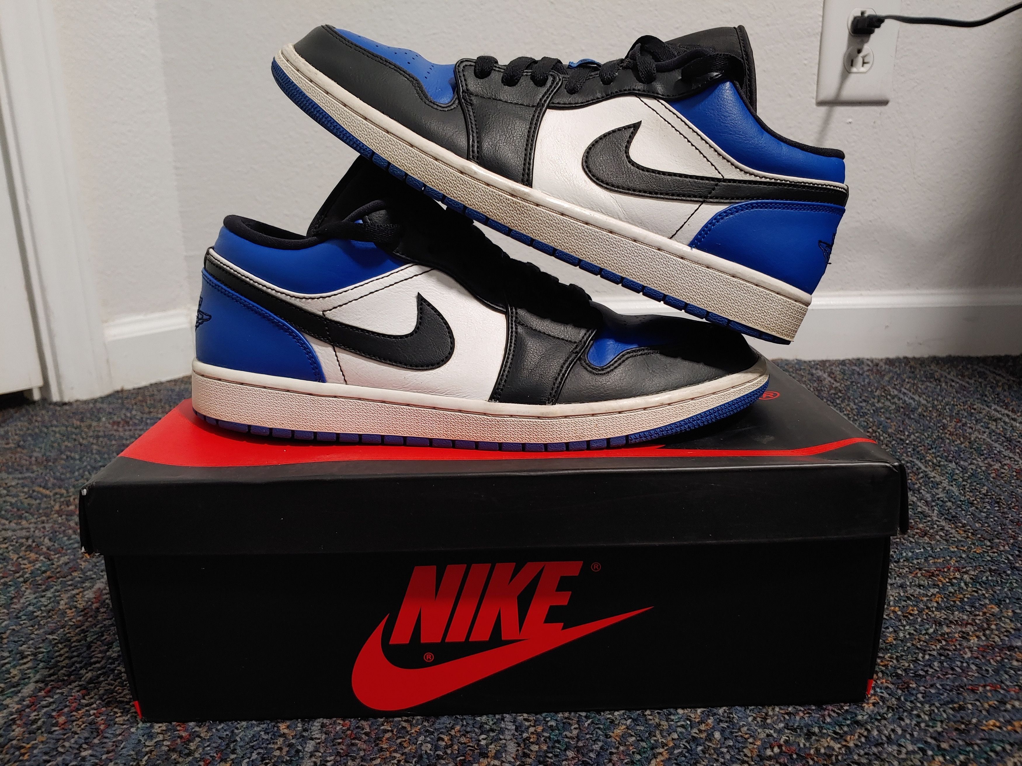 image of Jordan Nike Air Jordan 1 Low Royal Toe Shoes in Royal Blue, Men's (Size 11)