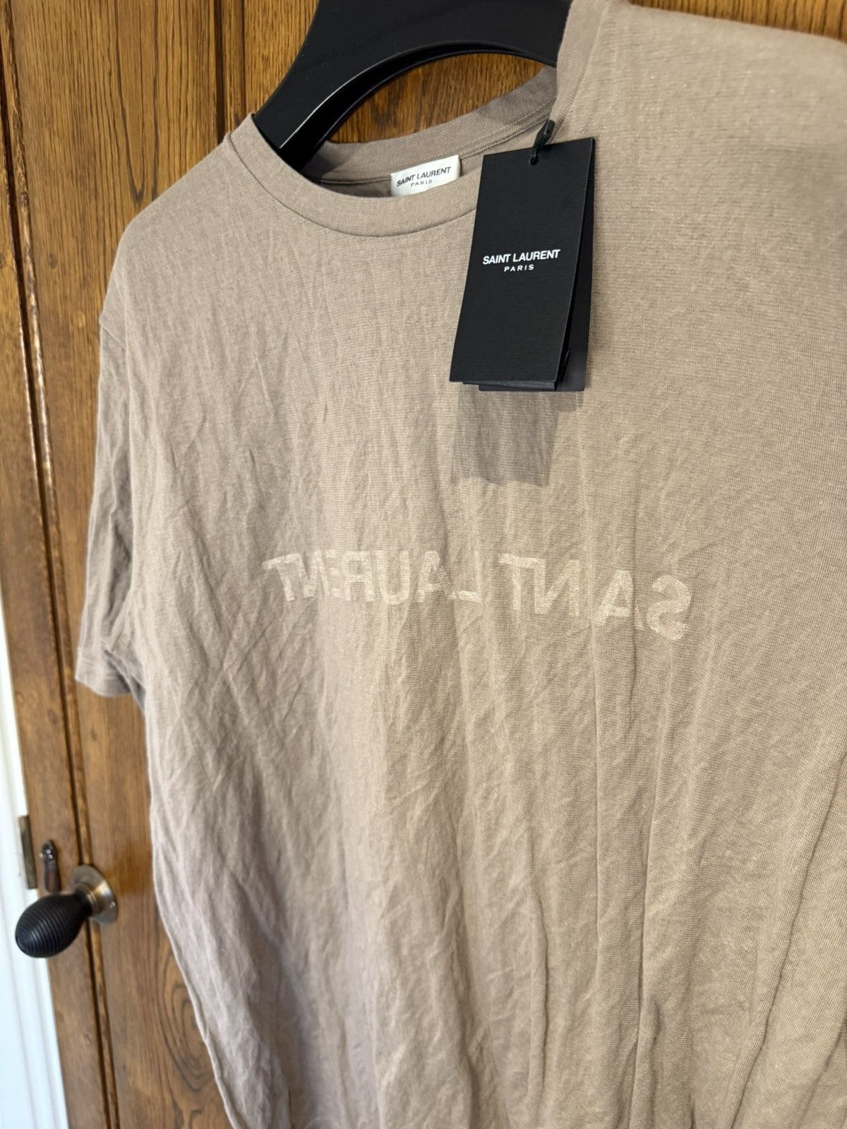 Saint Laurent Paris $620 ss23 Saint Laurent reverse logo khaki t shirt L Size US L / EU 52-54 / 3 - 12 Thumbnail