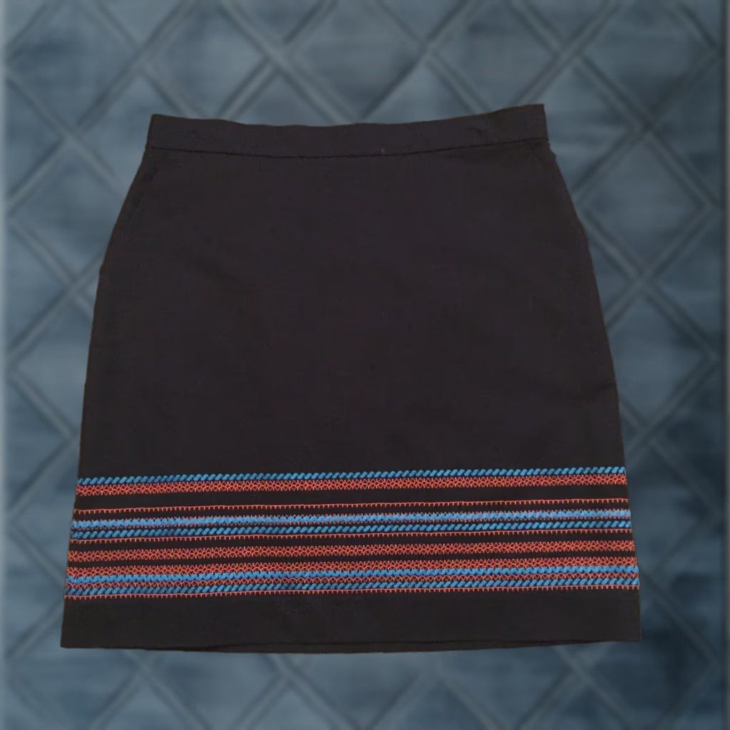 Brooks Brothers Brooks Brothers Skirt 14P Petite Knee Length Blue Striped Embroidered Pencil Women's Size 36" / US 14 / IT 50 - 1 Thumbnail