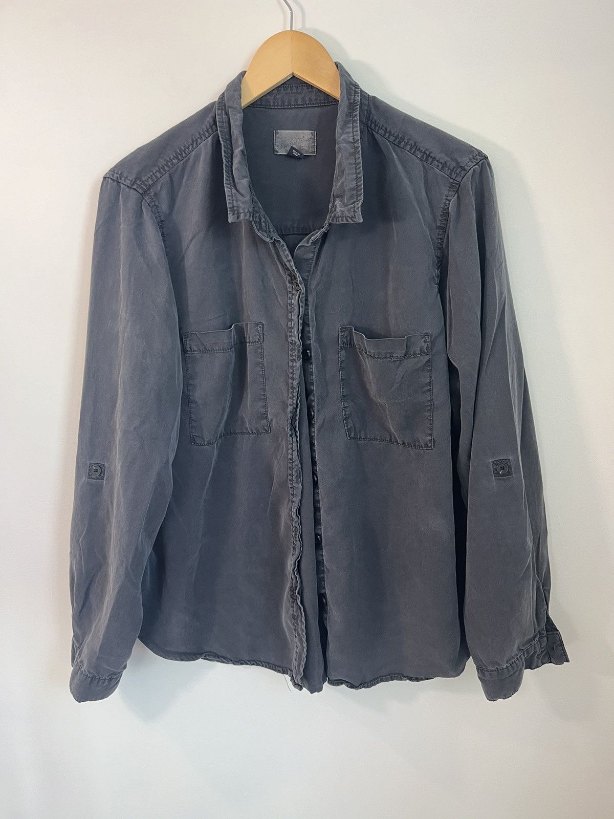 Sun Faded Blank Black Distressed Button Shirt