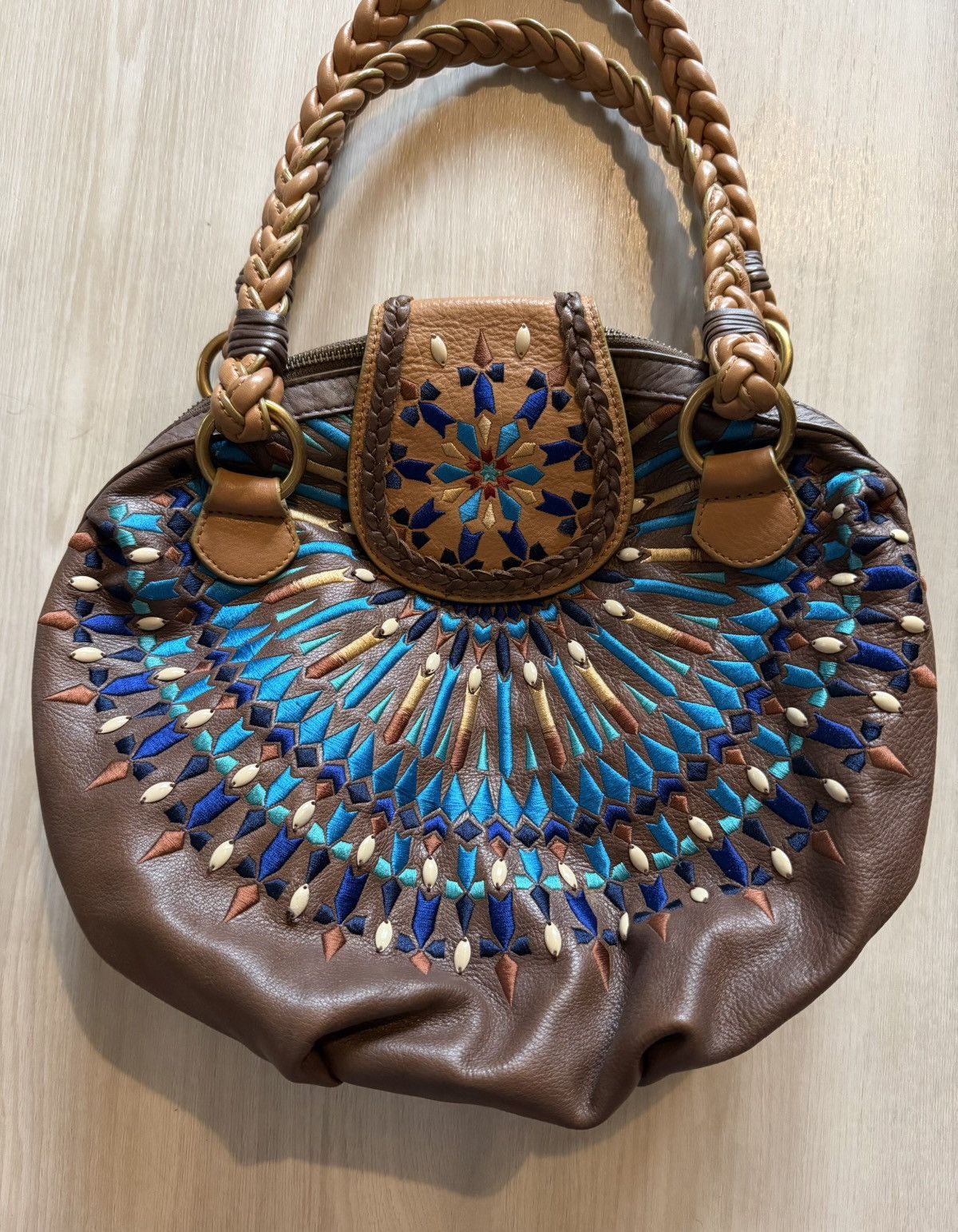 Other Vintage Isabelle Fiore Handbag Leather Mosaic Embroidered Size ONE SIZE - 2 Thumbnail