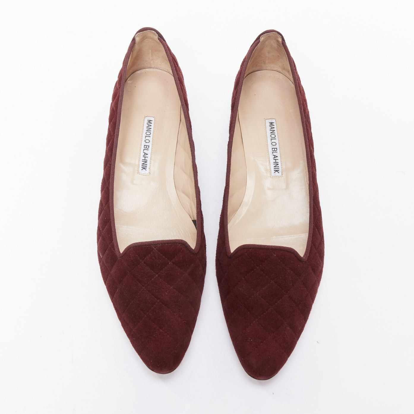 Manolo Blahnik MANOLO BLAHNIK burgundy quilted suede square toe loafer flats EU39 Size US 9 / IT 39 - 1 Thumbnail