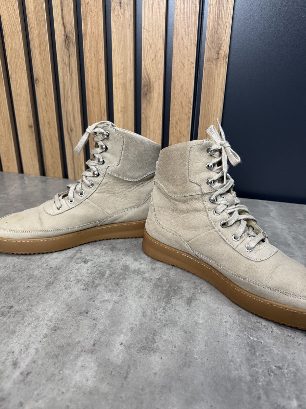 Filling Pieces Filling Pieces Beige Leather High Top Sneakers Size 43 Size US 10 / EU 43 - 5 Thumbnail