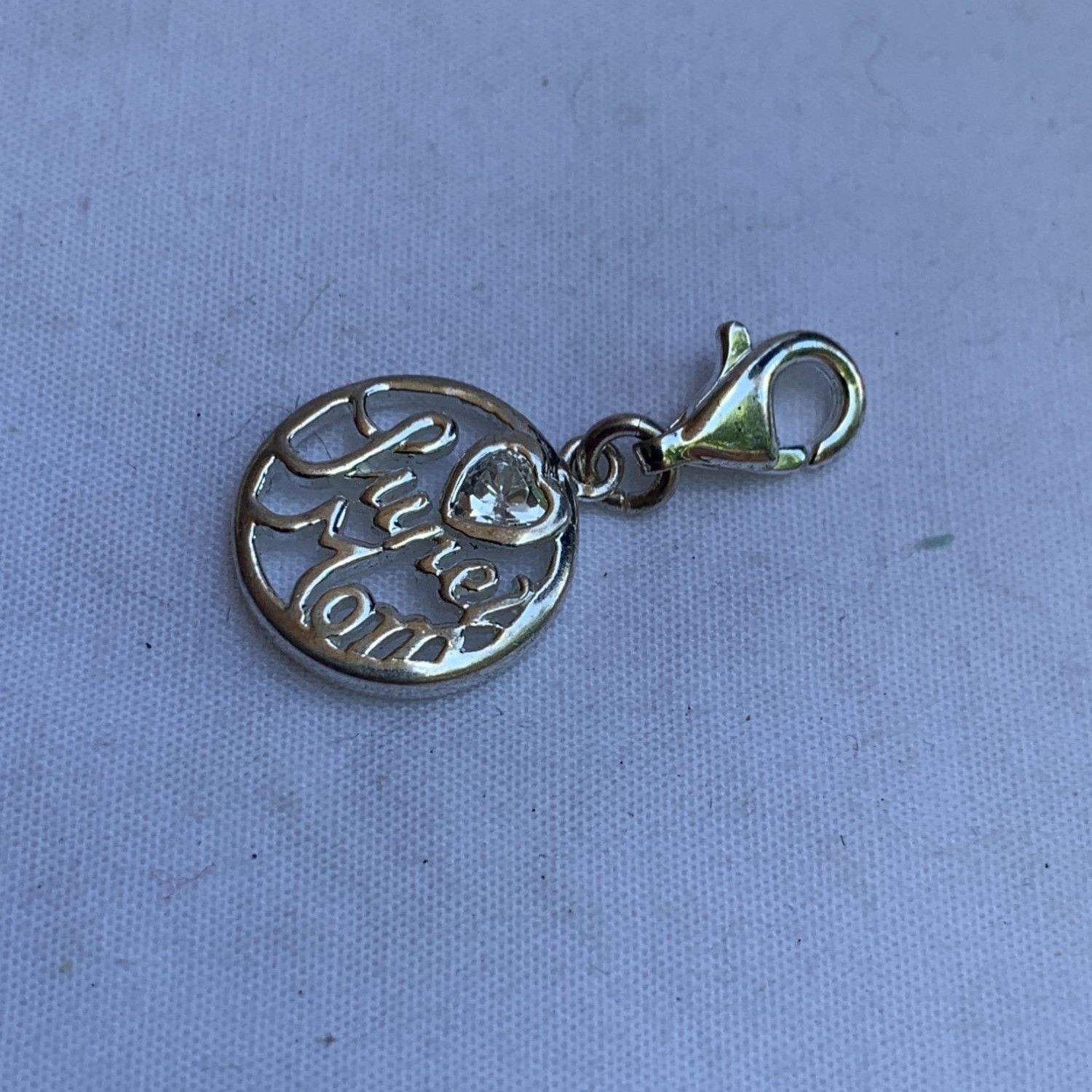 Designer Silver "June Mom" Charm With Lobster Clasp & Rhinestone Hea Size ONE SIZE - 4 Thumbnail