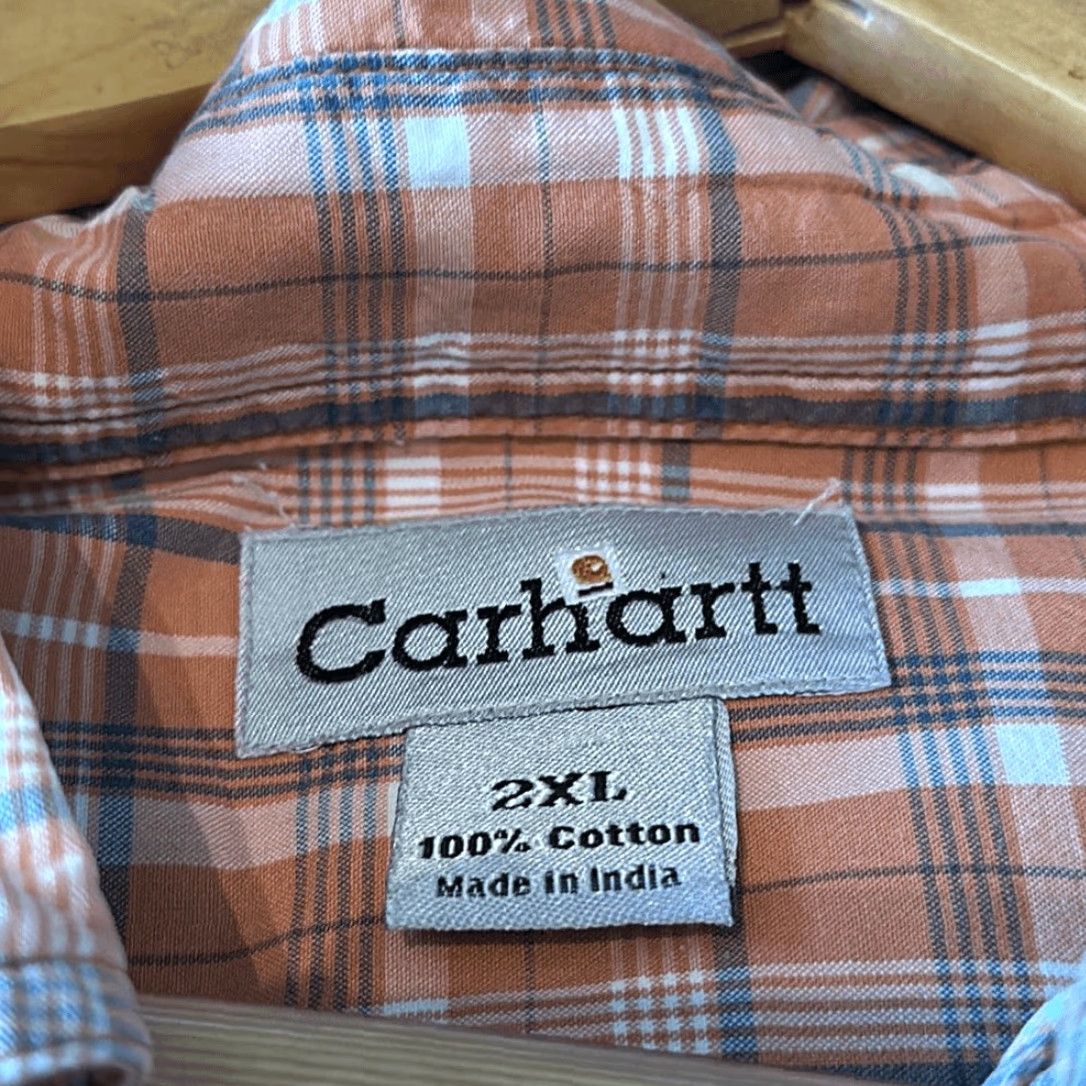 Carhartt Carhartt Mens Orange Gray Plaid Short Sleeve Button Up Shirt 2XL Cotton Multicolor Mens Shirts Size US XXL / EU 58 / 5 - 5 Thumbnail