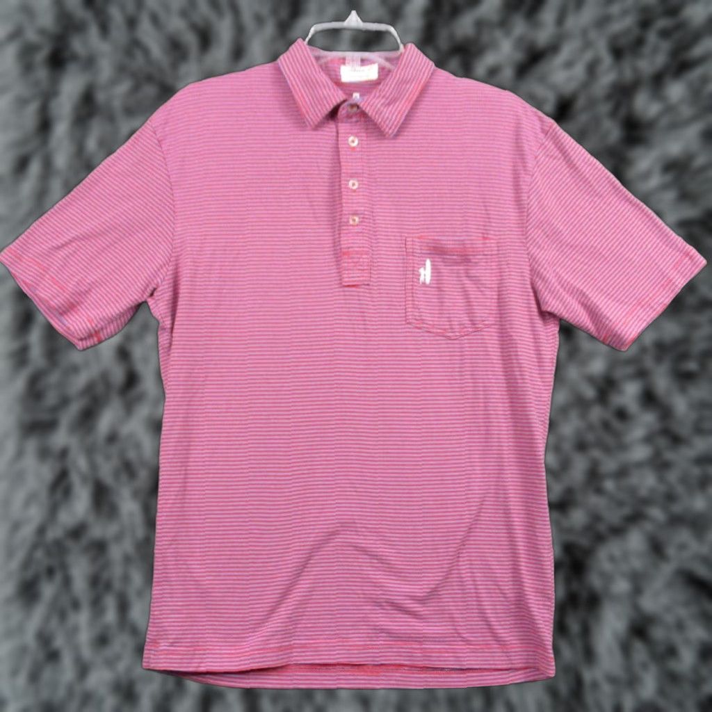 johnnie-O Johnnie-O West Coast Shirt Medium Mens Short Sleeve Striped Pocket Blue Pink Logo 100% Cotton Polo Size US M / EU 48-50 / 2 - 1 Thumbnail
