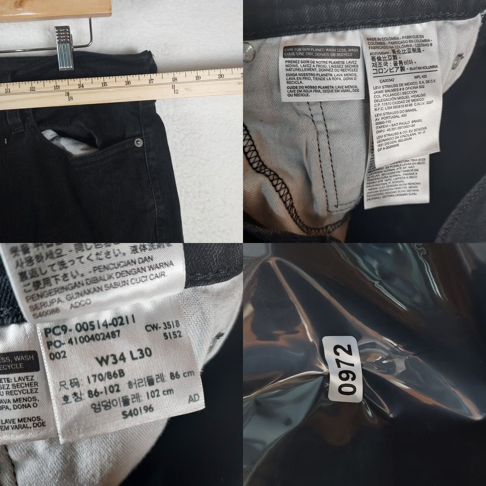 Levi's Levi’s 514 Straight Leg Jeans Black Wash Denim 30in Inseam Regular 34 Waist Men Size US 34 / EU 50 - 8 Thumbnail