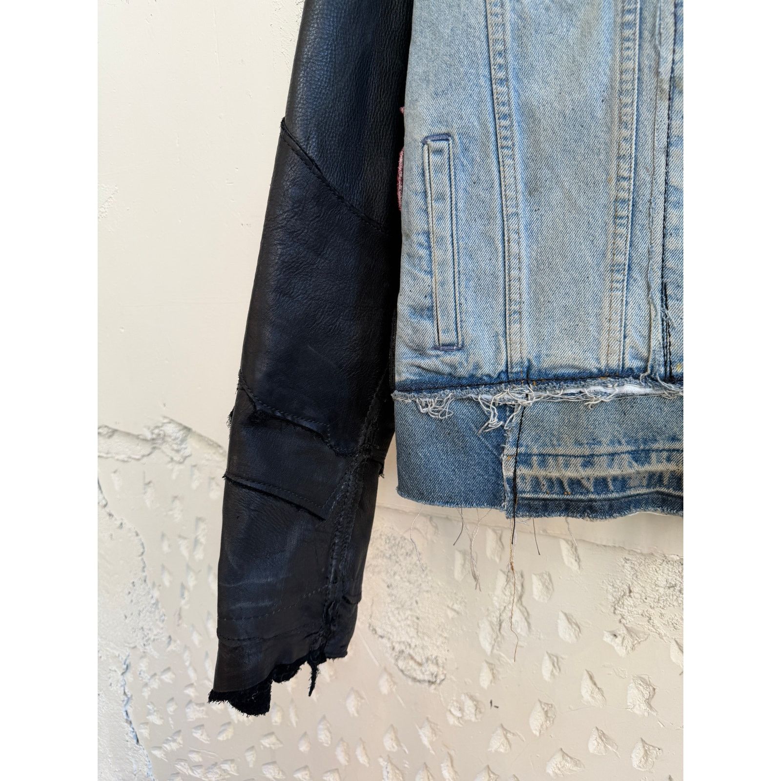 Other Junker Designs Upcycled Leather/Denim Studded Jacket Size US XL / EU 56 / 4 - 3 Thumbnail