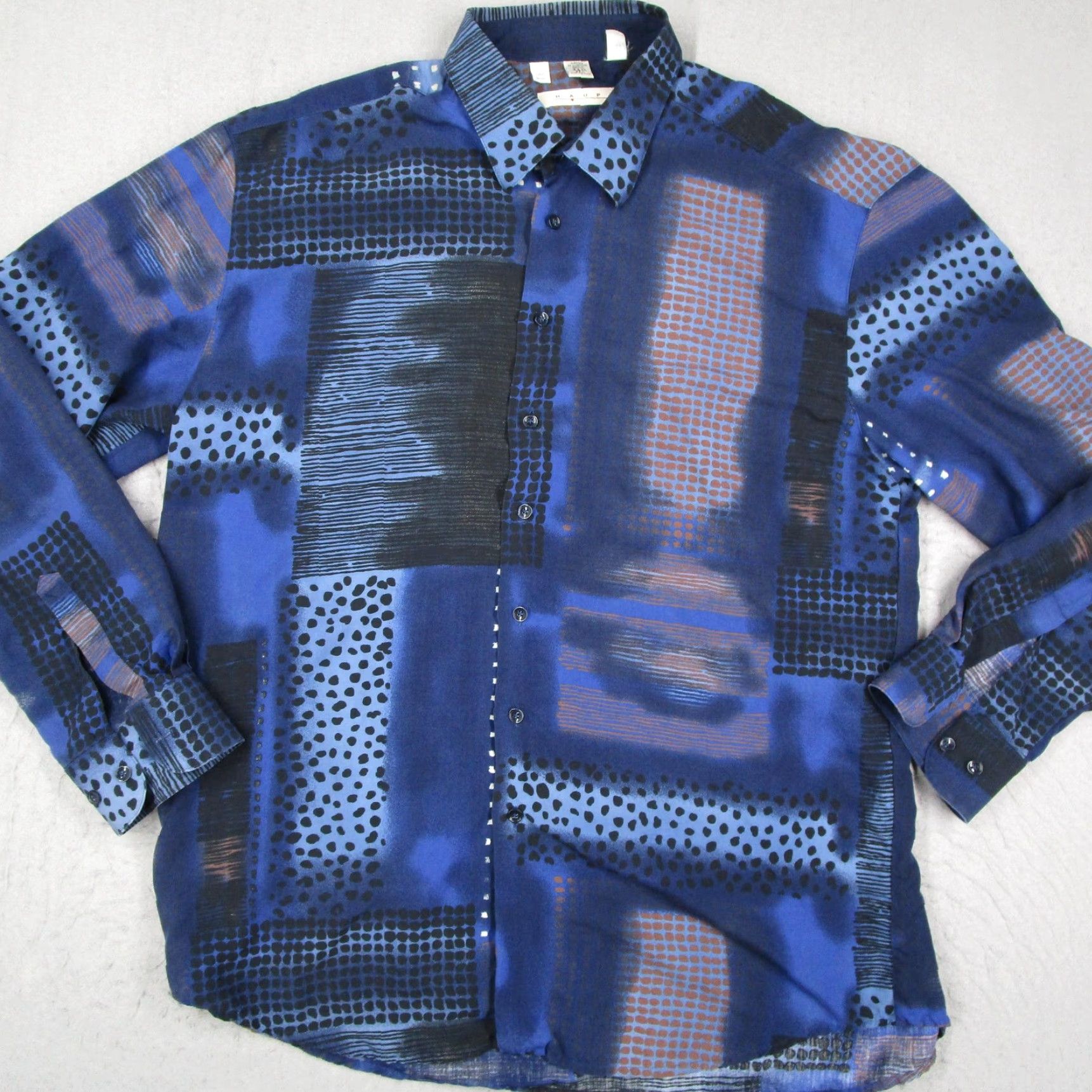 Vintage Haupt Dress Shirt Mens XL Blue Geometric Modal Long Sleeve Made In Germany Y2K Size 46R - 2 Thumbnail