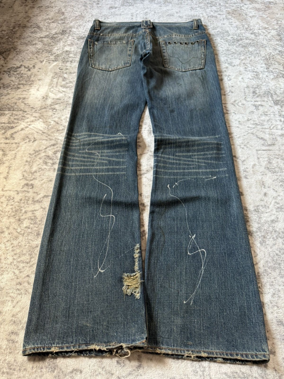 If Six Was Nine Root Three Japan Studded & Pierced Rusty Wash Flared Jeans Size US 32 / EU 48 - 2 Thumbnail